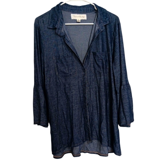 French Laundry Tops - French Laundry Faux Denim Long Sleeve Button Up Size 1X